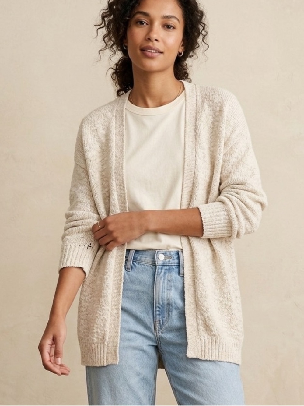 J Crew Factory Open Front Cardigan Sweater Oatmeal Cream Cotton Blend. Small